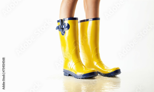 Yellow waterproof rubber boots on a white background