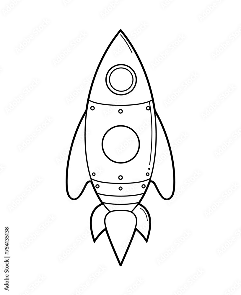 Cute and funny coloring page of a rocket. Provides hours of coloring fun for children. To color this page is very easy. Suitable for little kids and toddlers.