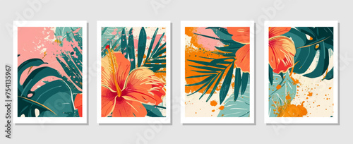  Tropical Leaf Vector Backgrounds. Perfect for Wall Décor, Postcards, and Brochure Covers.