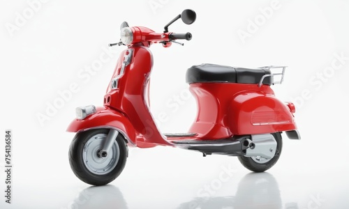 One red plastic scooter on a white background  a toy