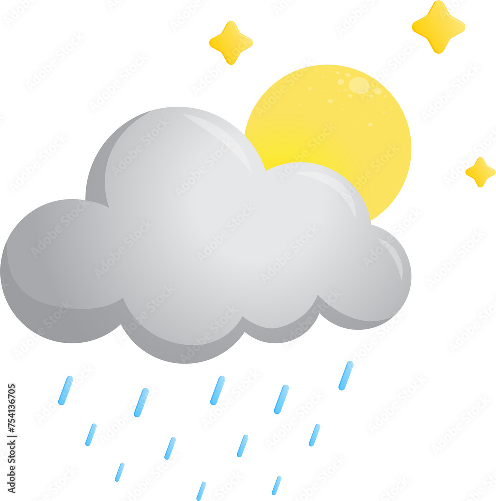 night Sky cloud fullmoon rain symbol forcast wheather isolate illustration gradient design