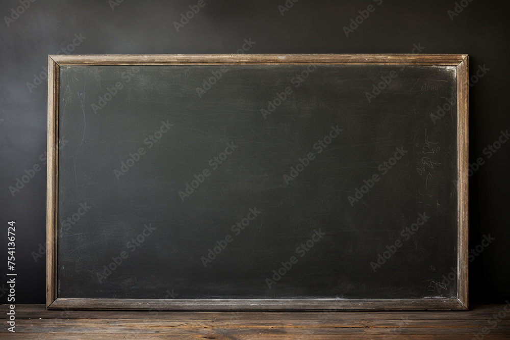  blank blackboard on a wall, An old used black board on a grungy dim classroom - obrazy, fototapety, plakaty 