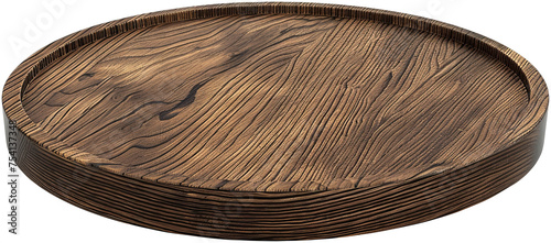 Blank round wood wooden tray isolated cutout on transparent background. Mockup template product. presentation. advertisement.