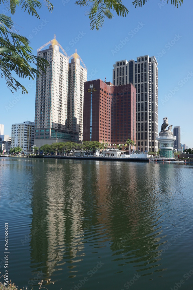 Obraz premium Reflection of Buildings in Love River in Kaohsiung, Taiwan