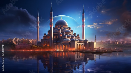 Stunning view of a mosque during ramadan kareem  symbolizing cultural reverence and spiritual serenity  