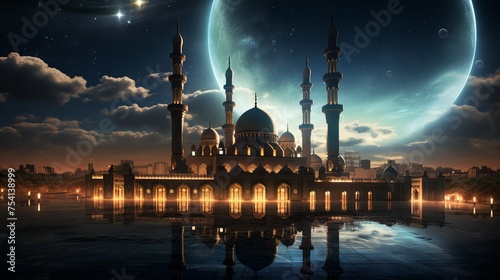 Stunning view of a mosque during ramadan kareem, symbolizing cultural reverence and spiritual serenity