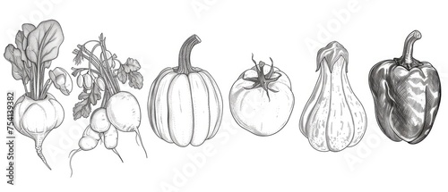 Hand-Sketched Vegetable Collection in Monochrome