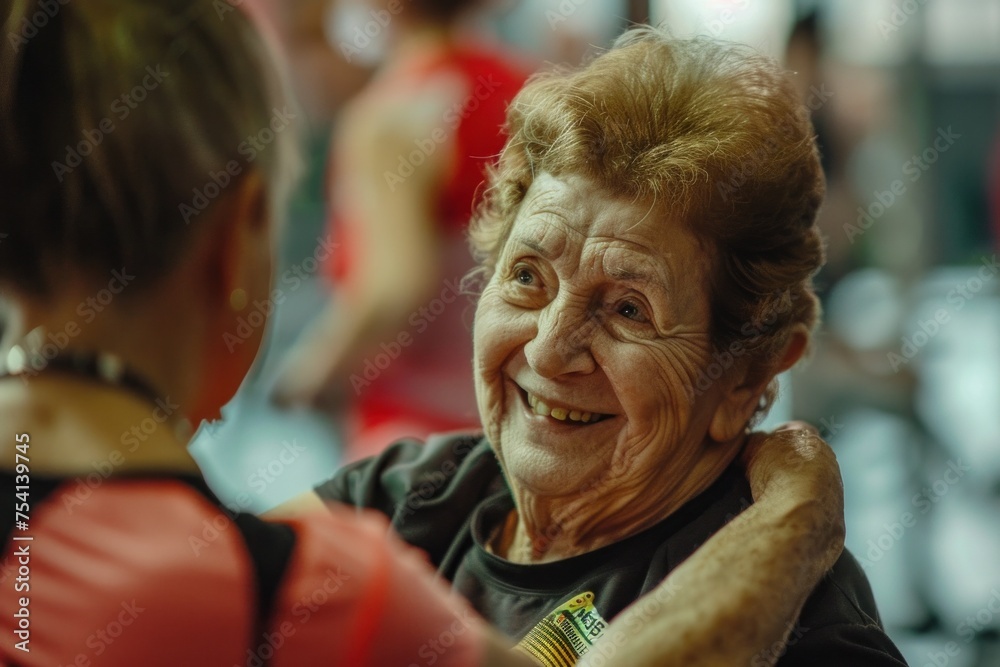 Senior group exercising alongside a physiotherapist in a gym setting, promoting active and healthy aging. Senior group exercising alongside a physiotherapist in a gym setting, promoting active and healthy aging.