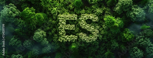 Aerial View of ESG Concept in Lush Forest