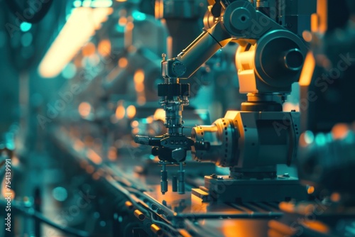 Smart factory with connected machines and workers, exemplifying Industry 4.0 efficiency.