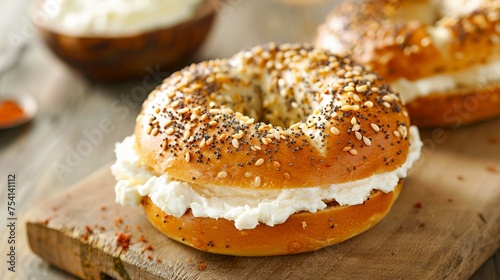 Savor the simplicity of a toasted bagel slathered in creamy