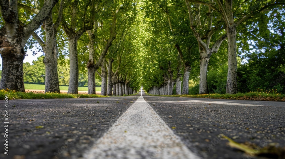 Asphalt road disappearing into the horizon with arrow pointing forward. Motivation and progress.