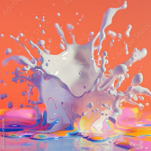 Stylized Milk Splash in Slow Motion 3D Illustration, To add a unique and artistic touch to advertising or commercial projects in the food and drink
