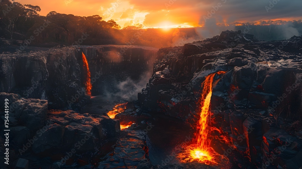 Lava Waterfall at Sunset A Cinematic Masterpiece in Landscape Photography Lava Waterfall at Sunset A Cinematic Masterpiece in Landscape Photography