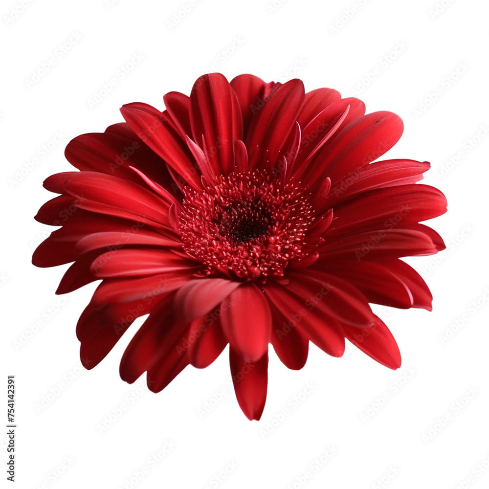A beautiful red gerbera flower on a transparent background. The burgundy flower is carved.