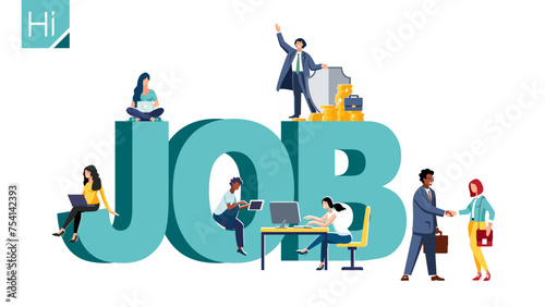 Business concept. People job search, workgroup, freelancer, web graphic design. Work. Handshake of two businessmen. Vector illustration flat design style. Symbol of teamwork, cooperation, partnership