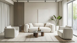 Classic style living room atmosphere with white sofa. minimalist furniture, produced from 3D rendering