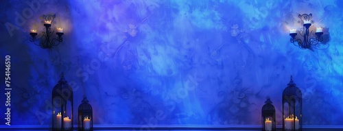 Mystical Blue Background with Elegant Lanterns