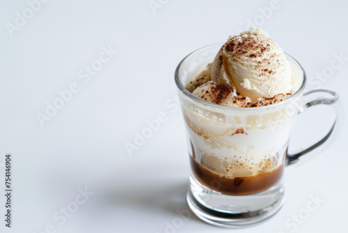 delicious Affogato - A dessert coffee served with a scoop of vanilla ice cream drowned in a shot of hot espresso for a styled food photography shoot