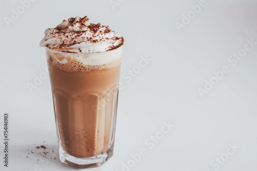 delicious Frappe - Iced coffee foam covered drink made from spray-dried instant coffee served in a tall glass