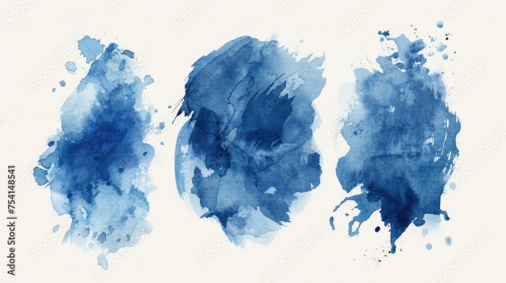 Blue Watercolor Stain Collection. Set of Navy Blue Brush Strokes for Invitations and Designs