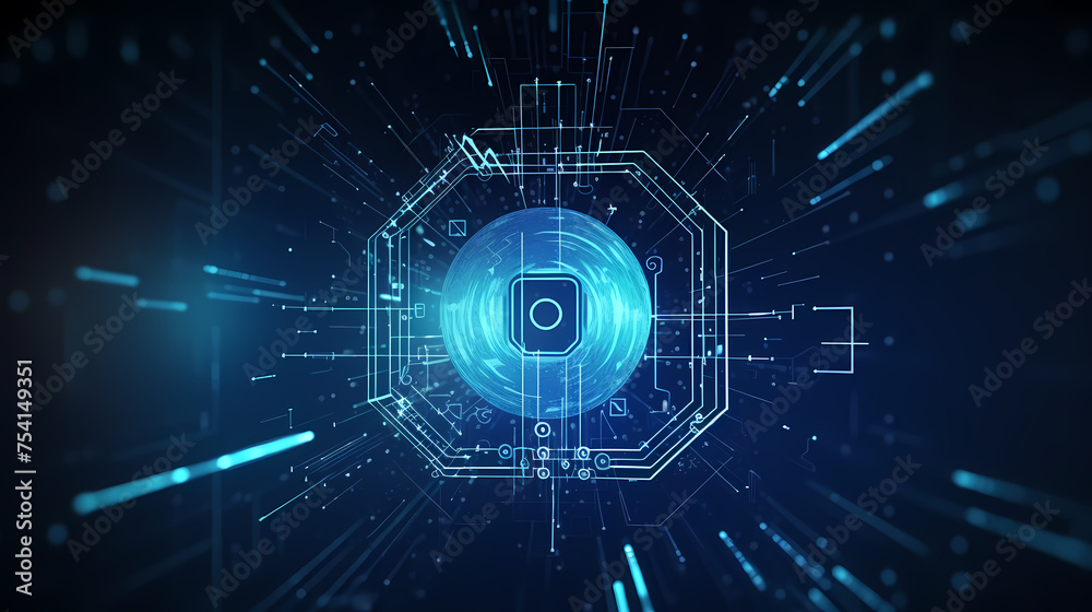 Obraz premium Digital technology and science background, blue technology infographic