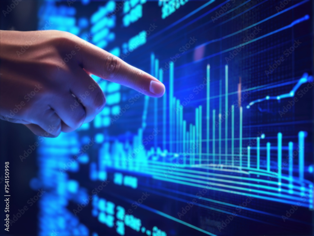 Close-up of Hand Pointing at Glowing Business Chart Close-up of Hand Pointing at Glowing Business Chart