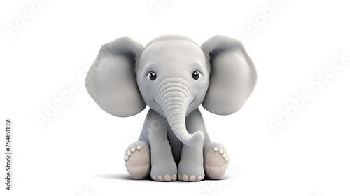 A soft and squishy elephant plushie, with a long trunk and floppy ears, sitting serenely on a plain white background