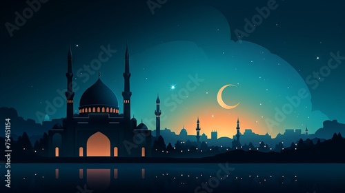 Vibrant ramadan mosque scene: celebratory islamic background for cultural and religious contexts