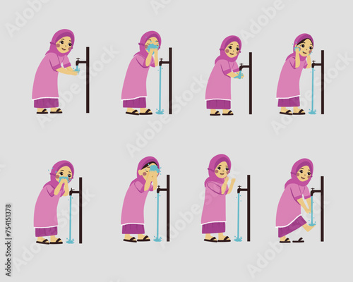 Muslim girl doing wudu steps by steps