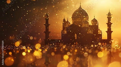 Dazzling ramadan kareem: glittering mosque silhouette under bright shining stars - cultural and religious image