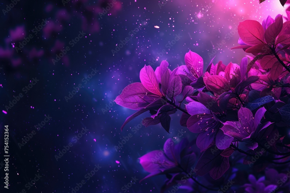 Abstract background with magenta flowers and starry night sky. 8k Abstract background with magenta flowers and starry night sky. 8k