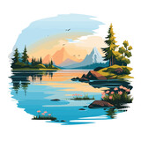 A peaceful lakeside scene vector illustration