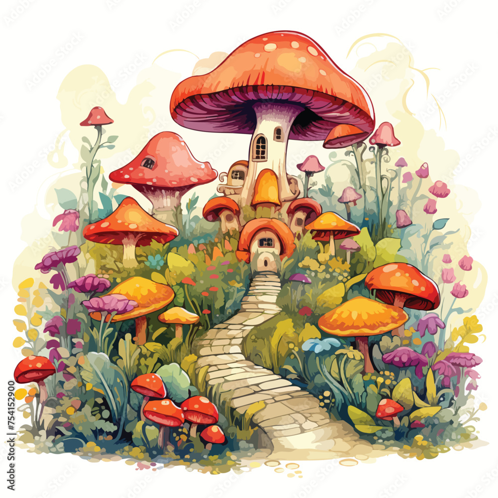 A whimsical enchanted garden. vector illustration