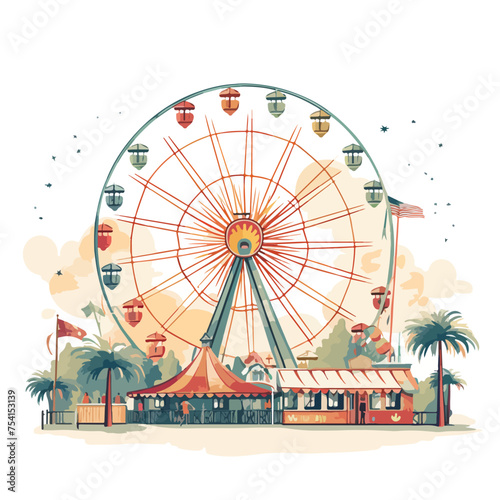 A retro amusement park with wheel vector illustration