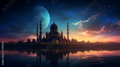 Vibrant ramadan kareem mosque greeting: embrace the spirit of ramadan with this stunning cultural image