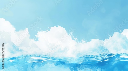 Abstract Blue Watercolor Ocean Waves Painting
