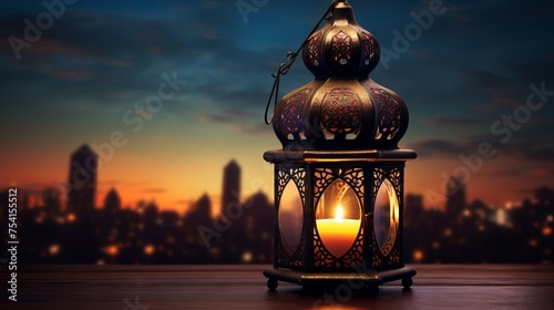 Vibrant ramadan kareem greeting image featuring exquisite arabic lantern  symbolizing culture and religion celebrations  