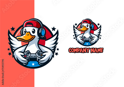 duck with headphones and a hat logo design