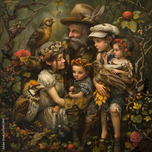 a family enjoying nature illustration