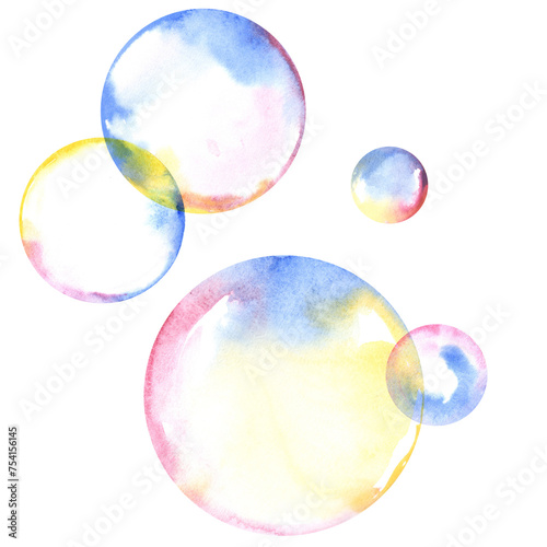 Composition of watercolor soap bubbles