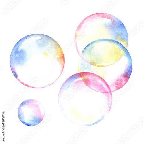 Watercolor soap bubbles composition. 