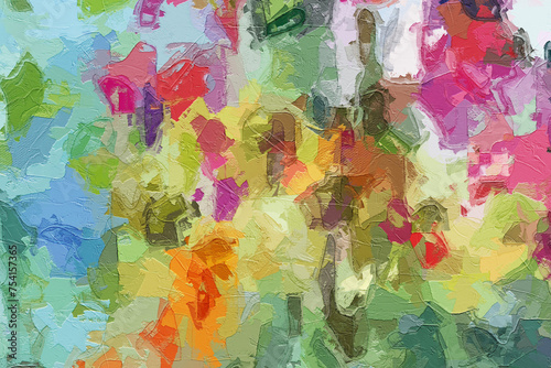 Oil painting and various flowers, roses, peonies, butterflies, dragonflies, beautiful