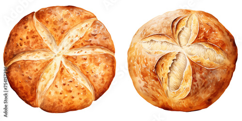 Wallpaper Mural  set of two freshly baked round bread clipart breakfast snack watercolor illustration on transparent background Torontodigital.ca