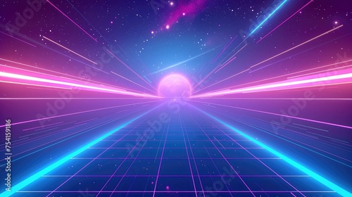 Synthwave Inspired Futuristic Grid with Sunset