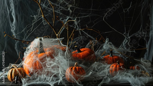 Halloween Pumpkins Enshrouded in Mysterious Cobwebs