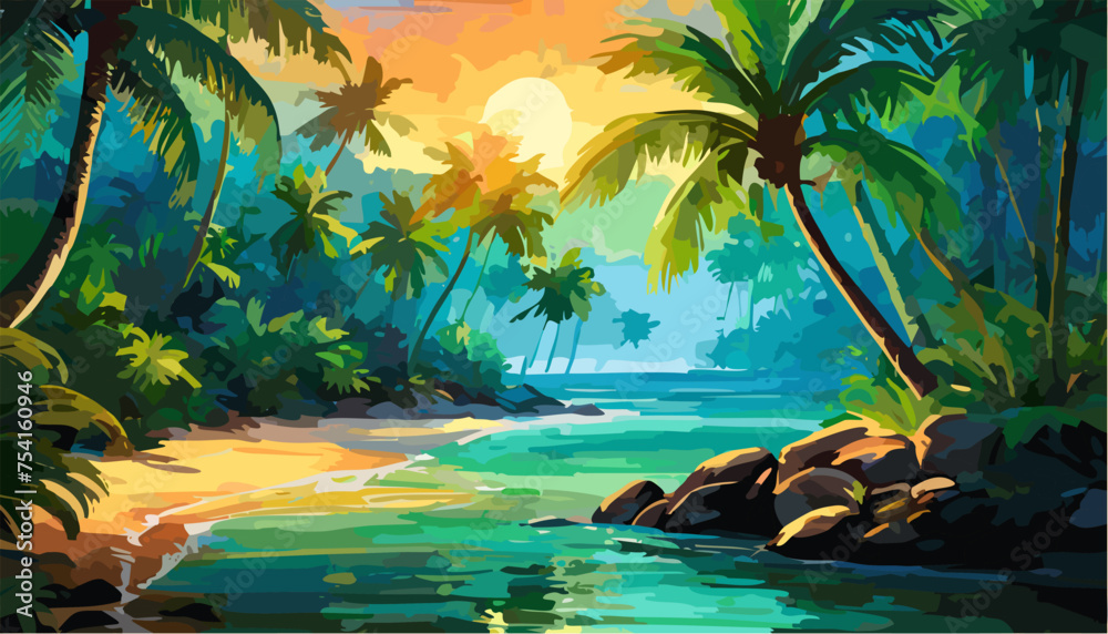 Fototapeta premium Tropical island with trees and sea