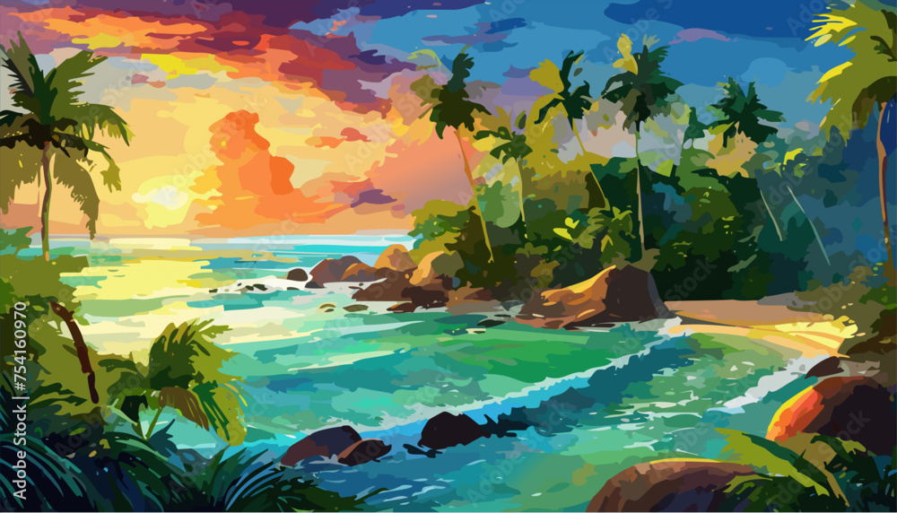 Fototapeta premium Tropical island with trees and sea