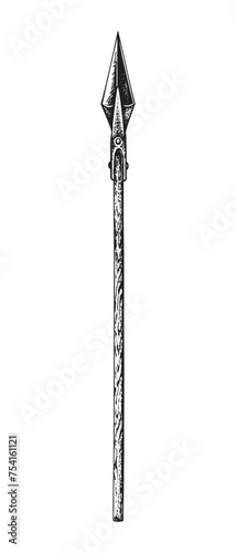 Ancient Medieval European Javelin Spear. Print or Tattoo Design. Hand Drawn Vector Illustration