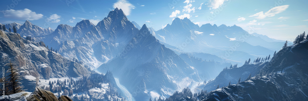 Panoramic Winter Wonderland in the Mountains - obrazy, fototapety, plakaty 